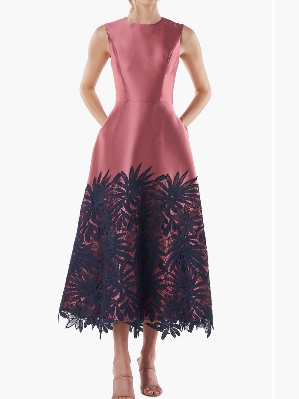 Kay Unger Rose Pink & Navy Lace Dress